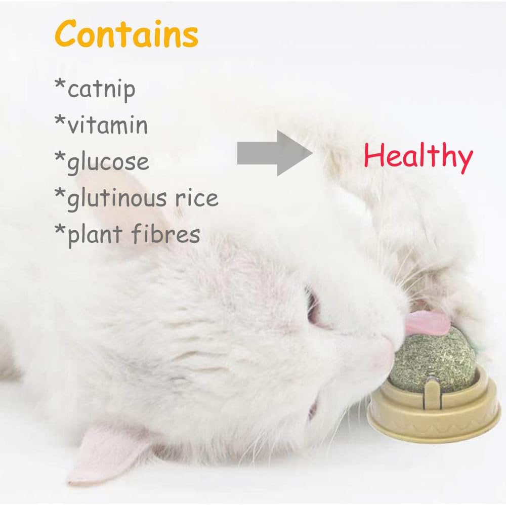 Oncpcare 4 Pcs Rotating Sticky Catnip Ball – Edible Lick-and-Chew Cat Toy Edible Lick & Chew Dental Care Snacks Made with Natural Catmint Suitable for All Cat Breeds