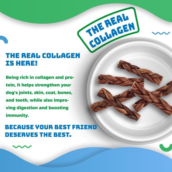 John Bully Collagen Braided 6" 6PK, The Best Option for Your Dog, 100% Natural, Rich in Protein, Highly Digestible, Gluten Free,Premium Grade Quality,Odor Free The Real Collagen