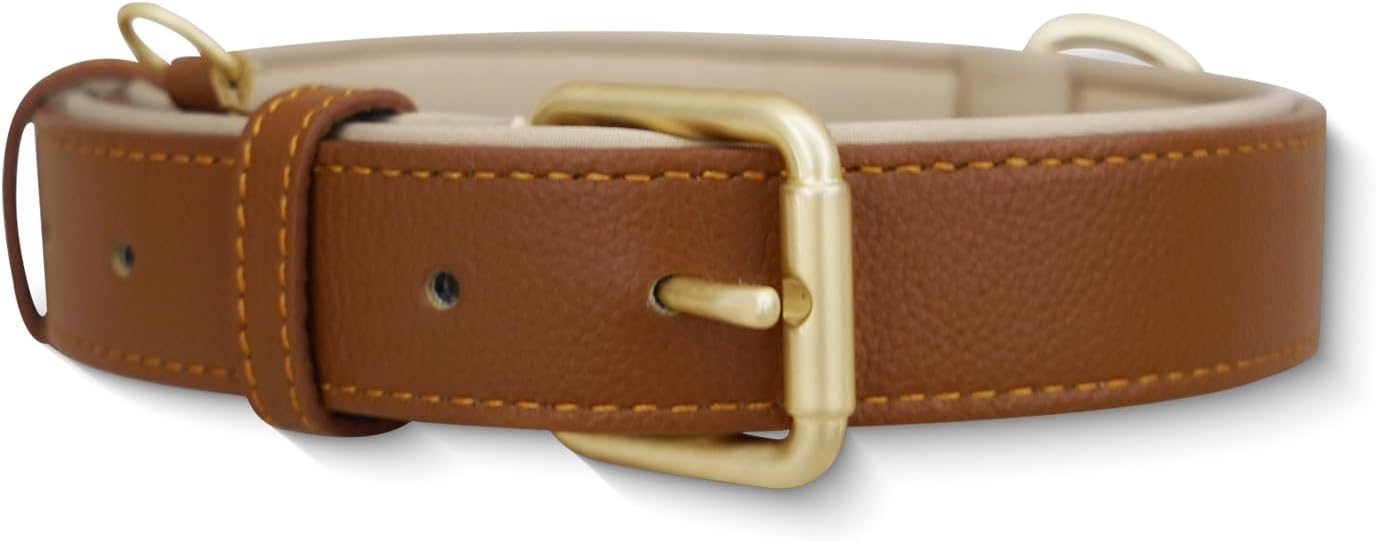 Dog Collar Soft Padded Heavy Duty Strong Collars Comfortable Basic Pet Collar with Adjustable Rust-Proof Metal Buckle Best Gift for Small Medium Large,Brown,M