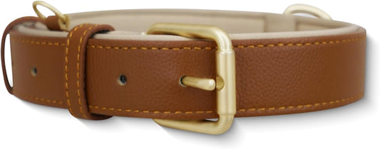 Dog Collar Soft Padded Heavy Duty Strong Collars Comfortable Basic Pet Collar with Adjustable Rust-Proof Metal Buckle Best Gift for Small Medium Large,Brown,M
