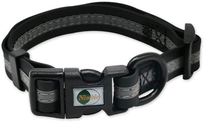 NIMBLE Dog Collar Waterproof Pet Collars Anti-Odor Durable Adjustable PVC & Polyester Soft with Reflective Cloth Stripe Basic Dog Collars S/M/L Sizes (Small (9.45”-14.17”inches), Black)