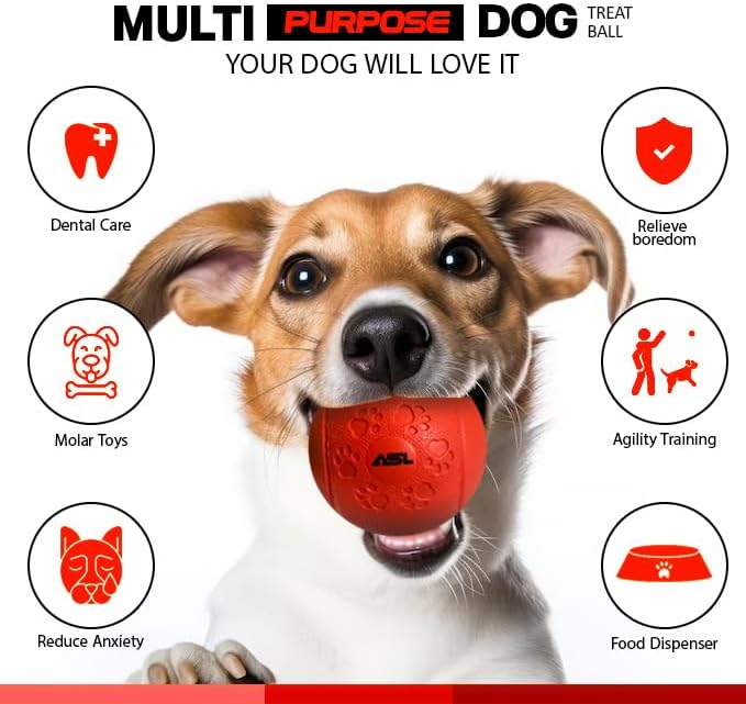 ASL Interactive Dog Treat Ball, 2-Pack Durable Chew Balls for Puppies and Dogs Enrichment Toys for Large Dogs & Small Dogs, Durable Balls for Teeth Cleaning/IQ Training/Chewing