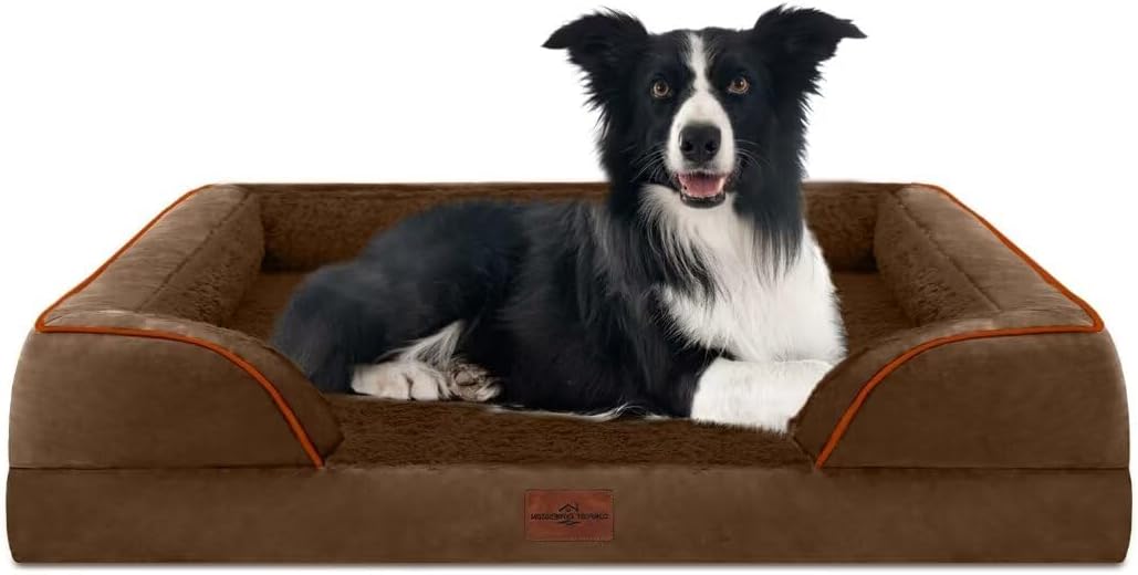 Comfort Expression Orthopedic Dog Bed for Large Dogs 36x27 Inch, Waterproof Supportive Egg Crate Foam Large Pet Bed with Removable Bolsters, Dog Couch with Washable Cover & Non-Slip Bottom, Dark Brown