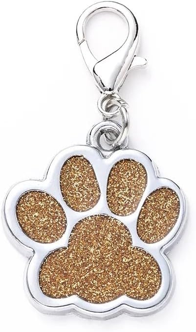 Cute Personalized Pet Name Tags for Cats/Dogs - Glitter Custom pet id tag, Dog id Tags Engraved for Pets, Customizable cat tag, pet Collar Charms, Dog Name tag (Paw-Shaped-Small: Gold)