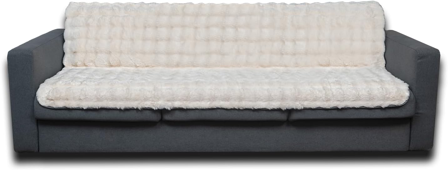 Dogs/Cats Bed Mats, Dog Pad Washable Removable Couch Cover with Anti-Slip Back, Plush Long Fur Mat, Perfect for Small, Medium and Large Dogs.(White-Bubble, 52"x82")