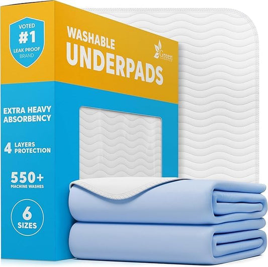 GREEN LIFESTYLE Washable Underpads - Large Bed Pads for use as Incontinence Bed Pads, Reusable Pet Pads, Great for Dogs, Cats, Bunny, Seniors Bed Pad (Pack of 10 - 34x36), Blue