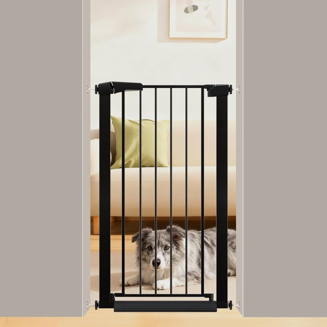 Fairy Baby Narrow Baby Gate 24.0"-26.7" Inch Wide, 38" Tall Pressure Mounted Auto-Close Dog Gate for Small Stairs and Doorways, Metal Safety Gate Indoor for Kids and Pets with NO Extensions, Black