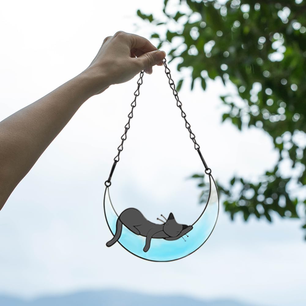 callie Cat Memorial Gifts for Loss of Cats, Pet Memorial Suncatcher Decor for Windows Hanging, Sympathy Bereavement Gift for Cat Lovers (Blue)