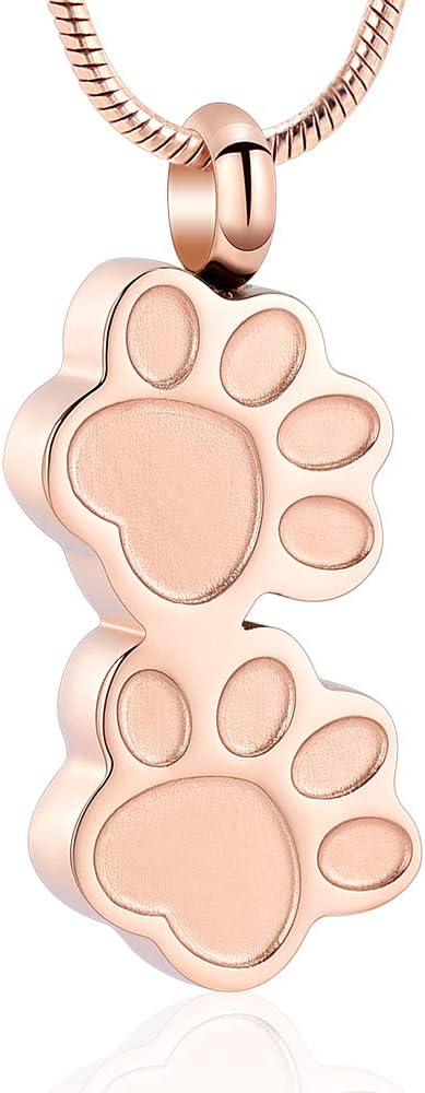 Pet Urns For Dogs/Cats - Pet Ashes Necklace - Paw Print Urn Necklace with Mini Keepsake Urn Memorial Ash Jewelry