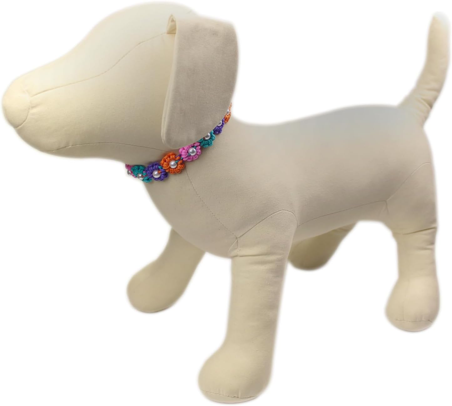 Cute Handmade Paracord Dog Collar – Unique Hand-Braided Colorful Flower Design Pet Accessory for Medium Dogs Fit 14-18" Size M