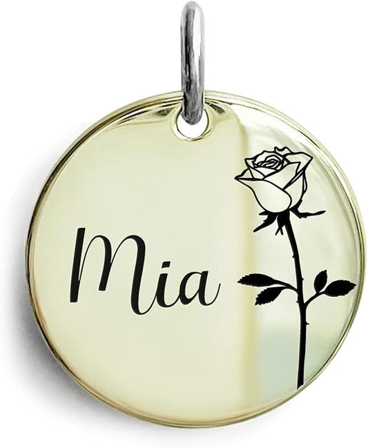 Cats Dogs ID Tags Personalized Engraving Birth Flowers Pattern for Custom Pets Collar Accessories Shiny Brass Copper Small Round Name Plate
