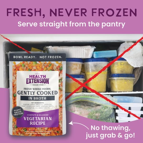Health Extension Gently Cooked Grain-Free Vegetarian Formula Dog Food, Human-Grade & Shelf-Stable with Superfoods, Supports Digestion, Immunity, Skin & Coat, 3 oz Pouch (Pack of 20)