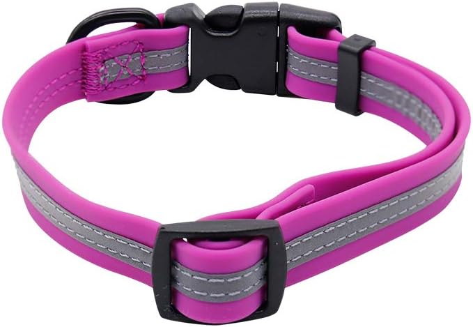 NIMBLE Dog Collar Waterproof Pet Collars Anti-Odor Durable Adjustable PVC & Polyester Soft with Reflective Cloth Stripe Basic Dog Collars S/M/L Sizes (Small (9.45”-14.17”inches), Rose Purple)