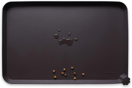Hoki Found XX-Large Silicone Pet Food Mats - Non Slip Cat Dog Bowl Mats - Waterproof Dog Cat Food Tray - Dark Oak