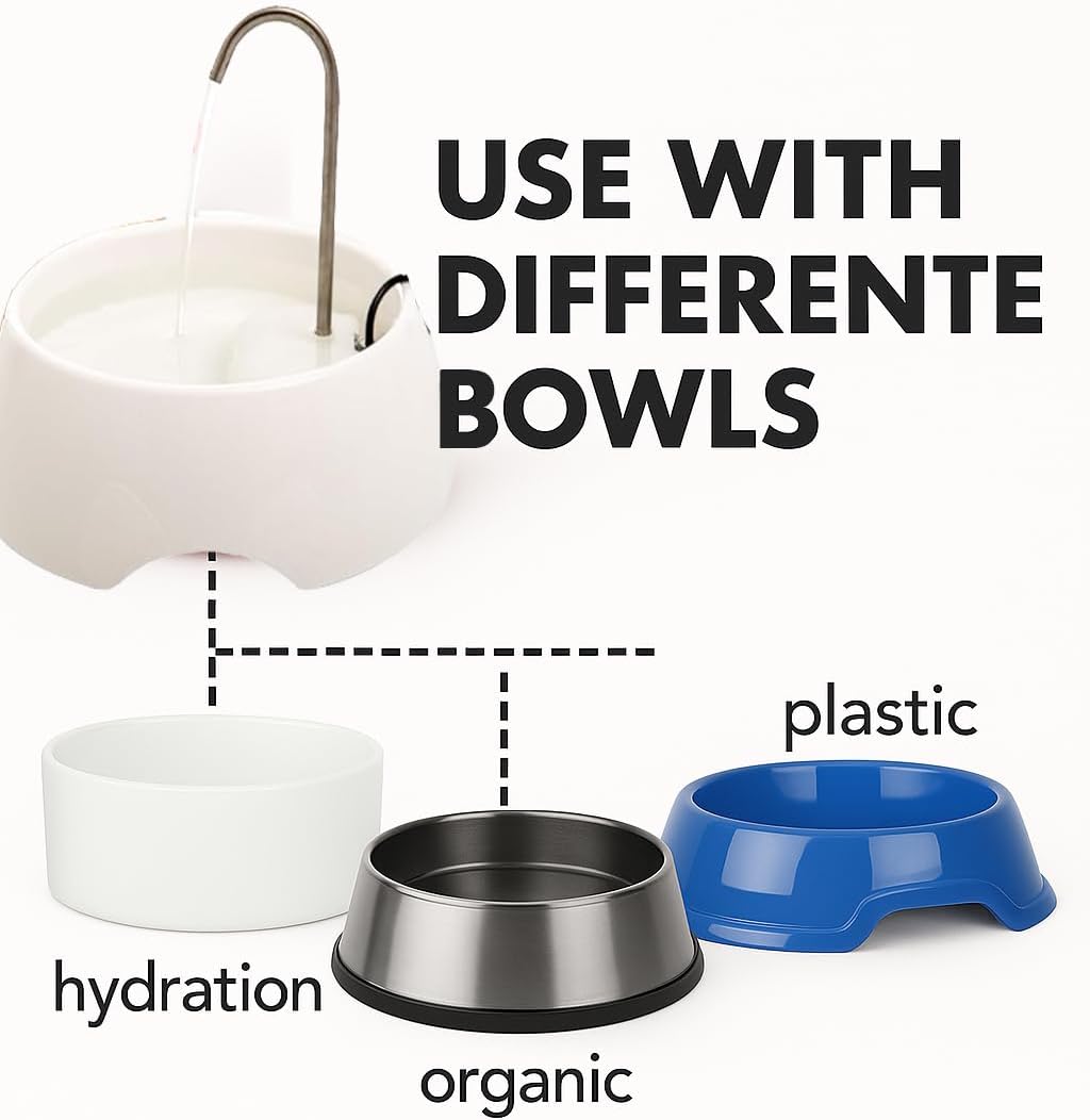 Aqua MINI Portable Pet Water Fountain - Automatic Drinking Bowl for Cats and Dogs - Stainless Steel Faucet - Replaceable Filters - Easy Cleaning - Ideal for Multiple Pets - 1.2L/42 fl oz - White