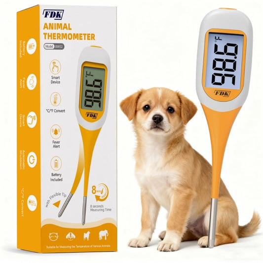 Digital Dog & Cat Thermometer for Fever Detection, 8s Fast Reading Pet Rectal Thermometer with Large LCD Screen, Comfortable Flexible Soft Tip Fever Alert °C/°F Switchable