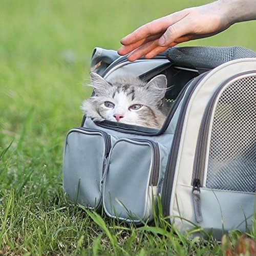 FUKUMARU Cat Carrier, Soft-Sided Small Dog Carrier, Large Cat Travel Bag with 4 Mesh Windows, Under 15 lb Airline Approved Pet Carrier with 4 Storage Pockets, Rollable Cover for Nervous Cats, Grey