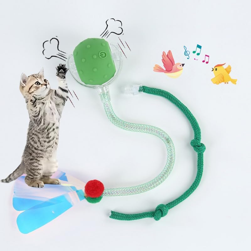 Interactive Cat Toys Ball for Indoor Cats,[2025 Newly Upgraded] Agile Moving Cat Ball with Elastic Mesh Tail,Automatic Kitten Toys for Bored Indoor Adult Cats,Motion Activated (Green)