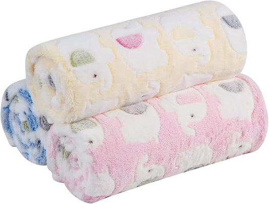 Pet Soft 1 Pack 3 Pet Blankets for Dogs - Fluffy Cats Dogs Blanket for Small Medium & Large Dog, Cute Print Pet Throw Puppy Blankets Fleece (Elephant, 3M)