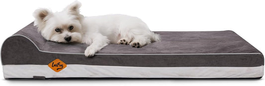 Laifug Orthopedic Memory Foam Dog Bed with Pillow and Durable Water Proof Liner & Removable Washable Cover & Smart Design Medium (34"x22"x5.5"), Grey