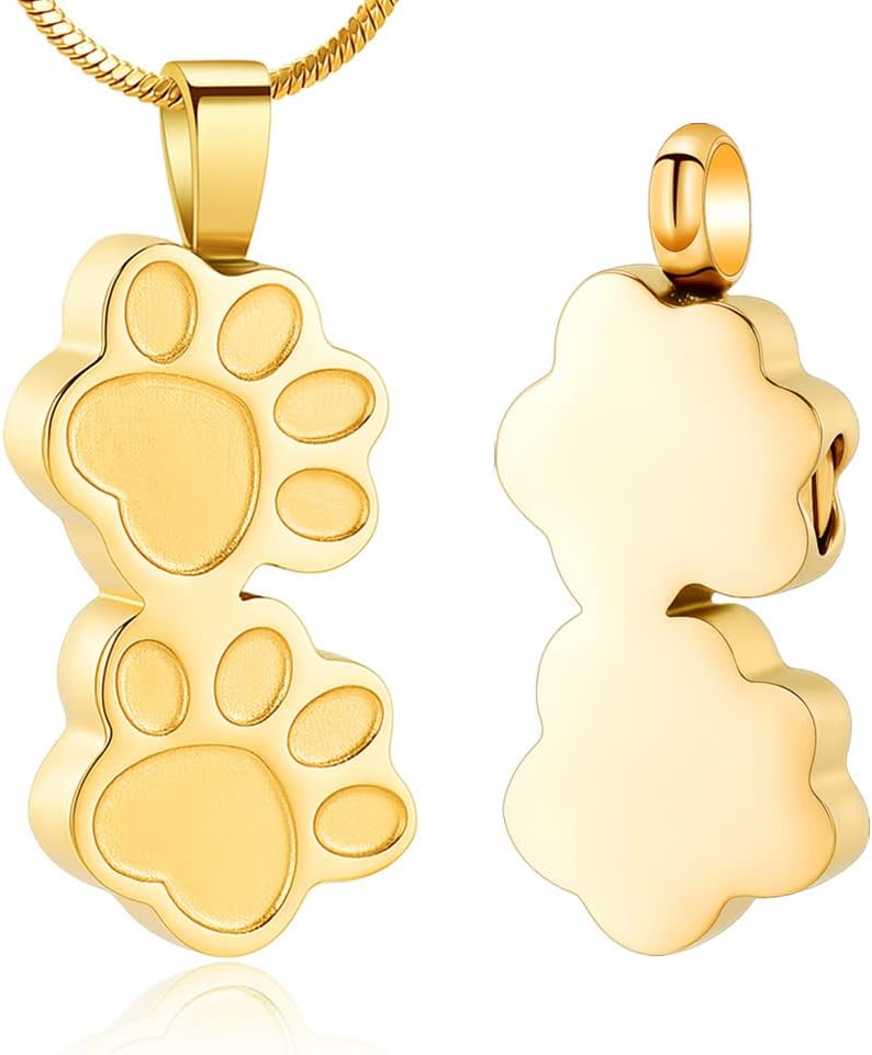 Pet Urns For Dogs/Cats - Pet Ashes Necklace - Paw Print Urn Necklace with Mini Keepsake Urn Memorial Ash Jewelry