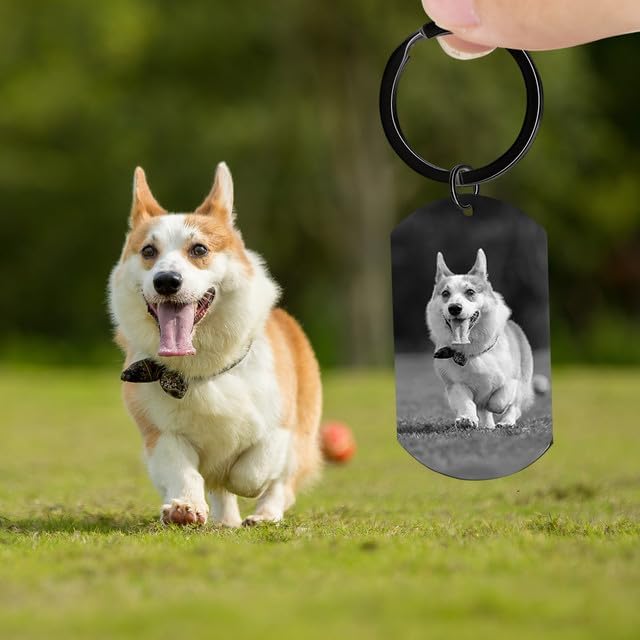 Dog Memorial Gifts Personalized Pet Memorial Keyring Photo for Loss of Dogs & Cats, Custom Pet Bereavement Gift, Double Sided Engraved Keychain Keepsake