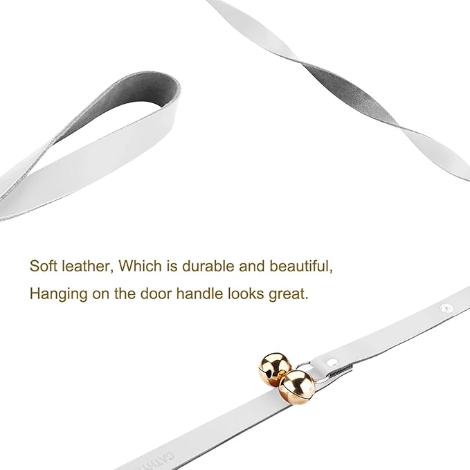 Leather Dog Doorbells for Door Knob/Potty Training/Go Outside, Length Adjustment Copper Dog Bell, Housetraining Hanging Bell, White Leather Golden Bells.