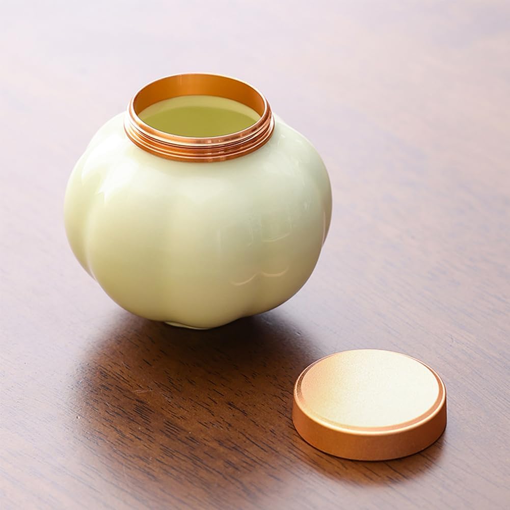 Fermus Memorial Pet Ashes Urn for Small Animal, Ceramics Memorial Keepsake Urns for Cats and Dogs, Hold 5.4 oz (160ml), Ceramics with Metal Lid (Pumpkin Shape Beige)