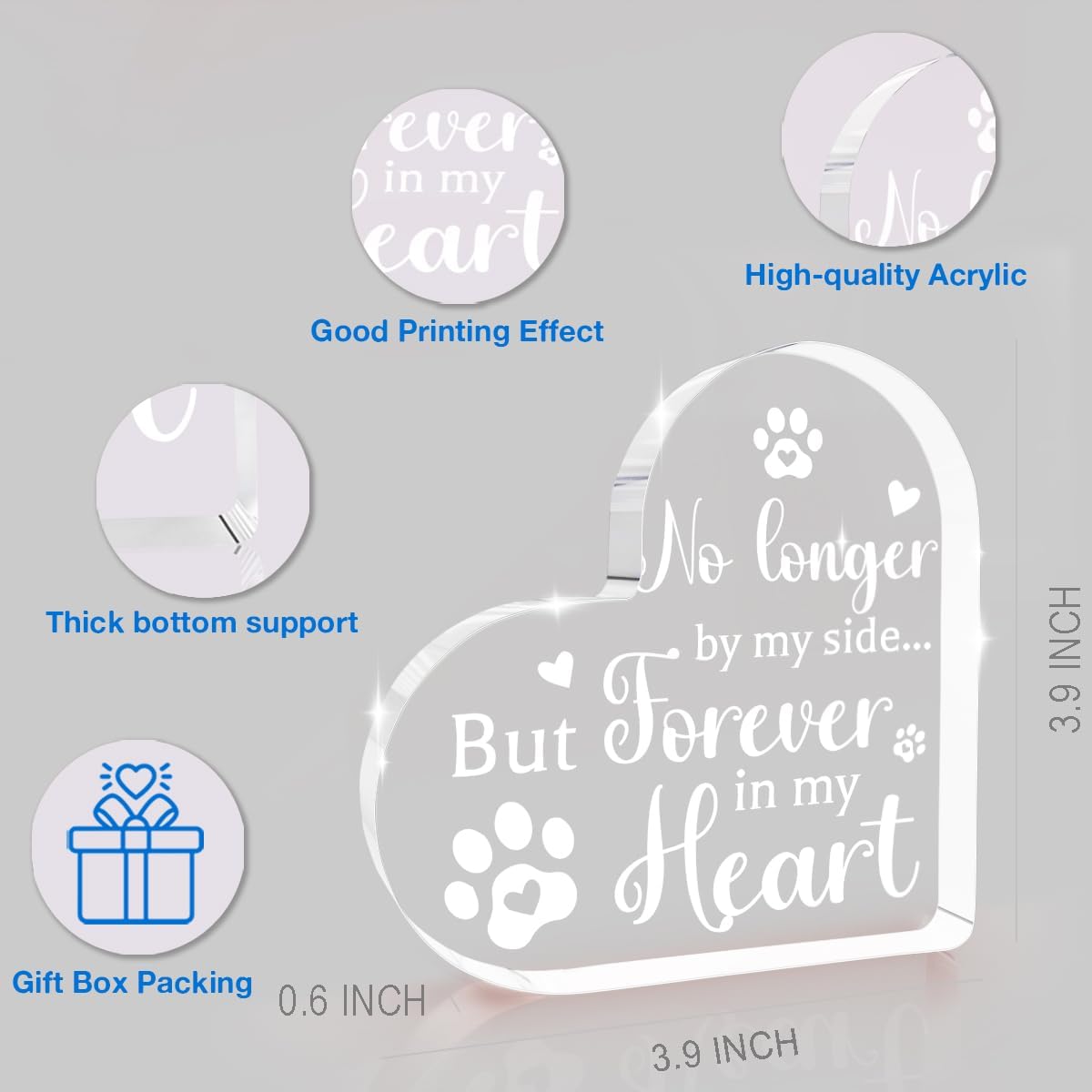 Dog Remembrance Gift, Pet Memorial Gifts for Dogs, Dog Bereavement Gift Heart Shape Acrylic Sign Pet Commemoration Acrylic Heart Plaque for Home Farmhouse Office Desktop