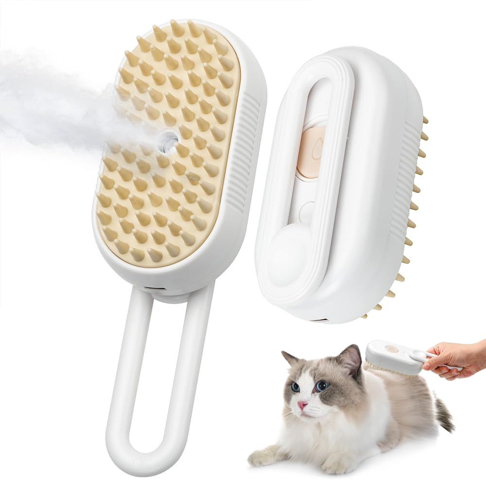 KALIMO 3-in-1 Pet Misting Brush for Cats & Dogs – Rechargeable Grooming Tool with Steam, Massage, & Shedding Hair Removal – Tangle-Free, Cordless Pet Comb for Healthy Coats