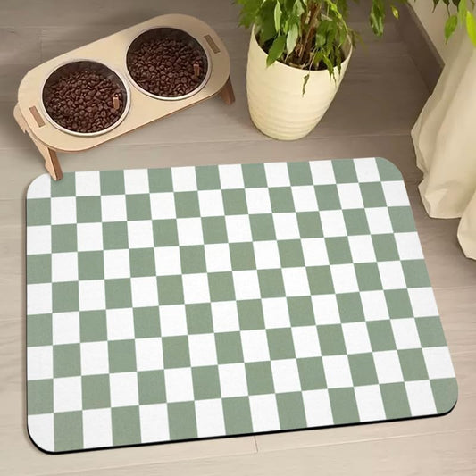 Dog Food Mats for Floors Waterproof, Pet Water Bowl Mats Pet Feeding Absorbent Placemats Plaid 17 * 30 inch
