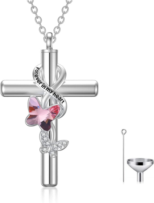 Cross Urn Necklace for Ashes 925 Sterling Silver Cremation Jewelry with Funnel Filler Kit Ashes Necklace for Human Women Girl Pets