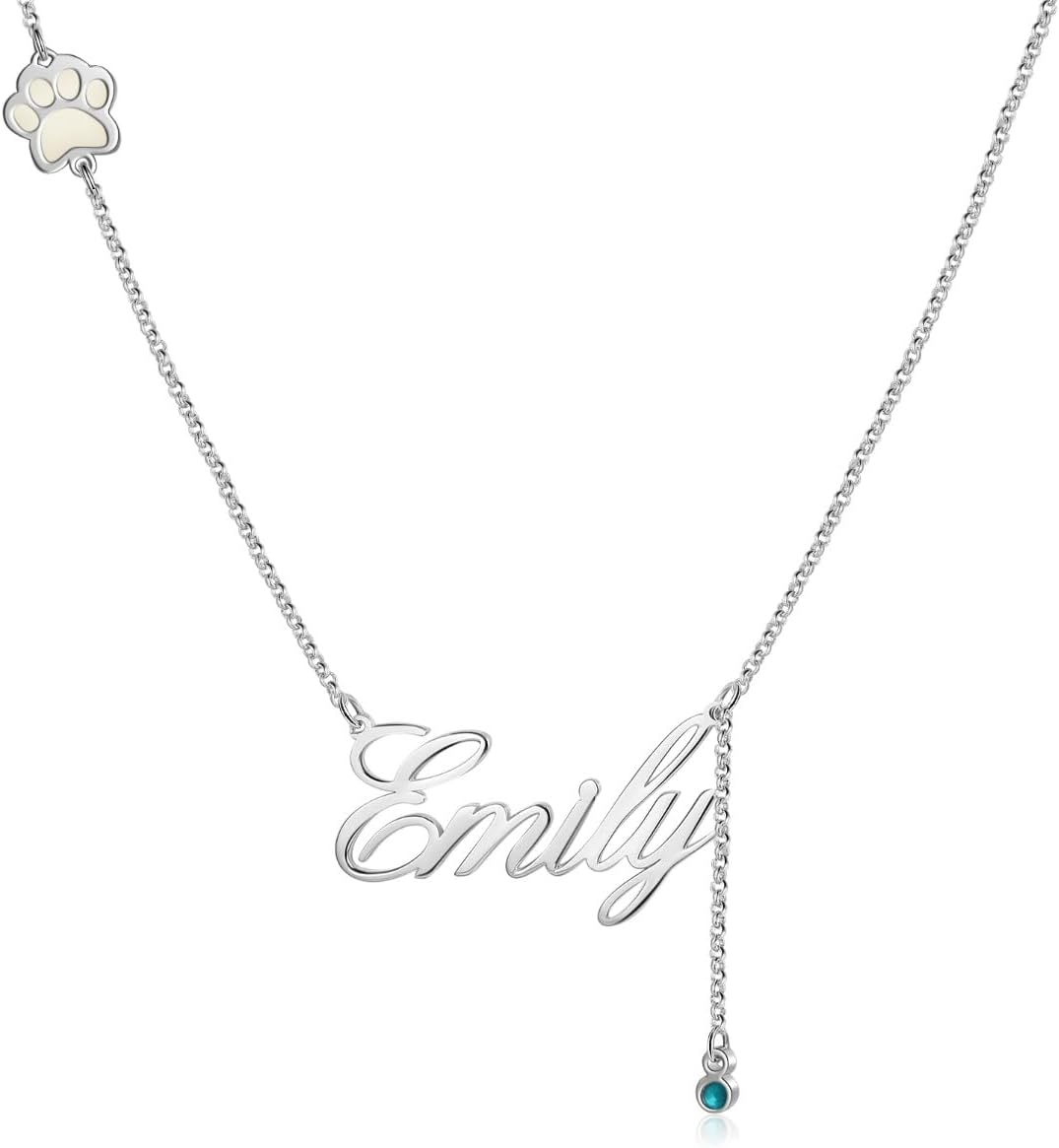 Customized Paw Print Necklace Personalized Pet Name Necklace Custom Engraved Dog Cat Paw Pendant Necklace Pet Memorial Gift for Pet Lovers