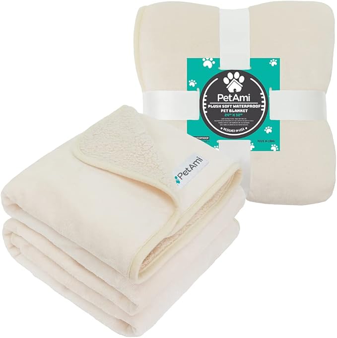 PetAmi Waterproof Dog & Cat Blanket - Pee Proof, Reversible, Soft Fleece - Washable, 24x32 Beige