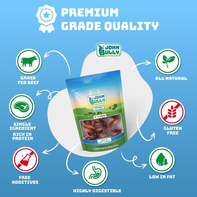 john bully Collagen Spring 5"-6", The Best Option for Your Dog, 100% Natural, Rich in Protein, Highly Digestible, Gluten Free,Premium Grade Quality,Odor Free The Real Collagen