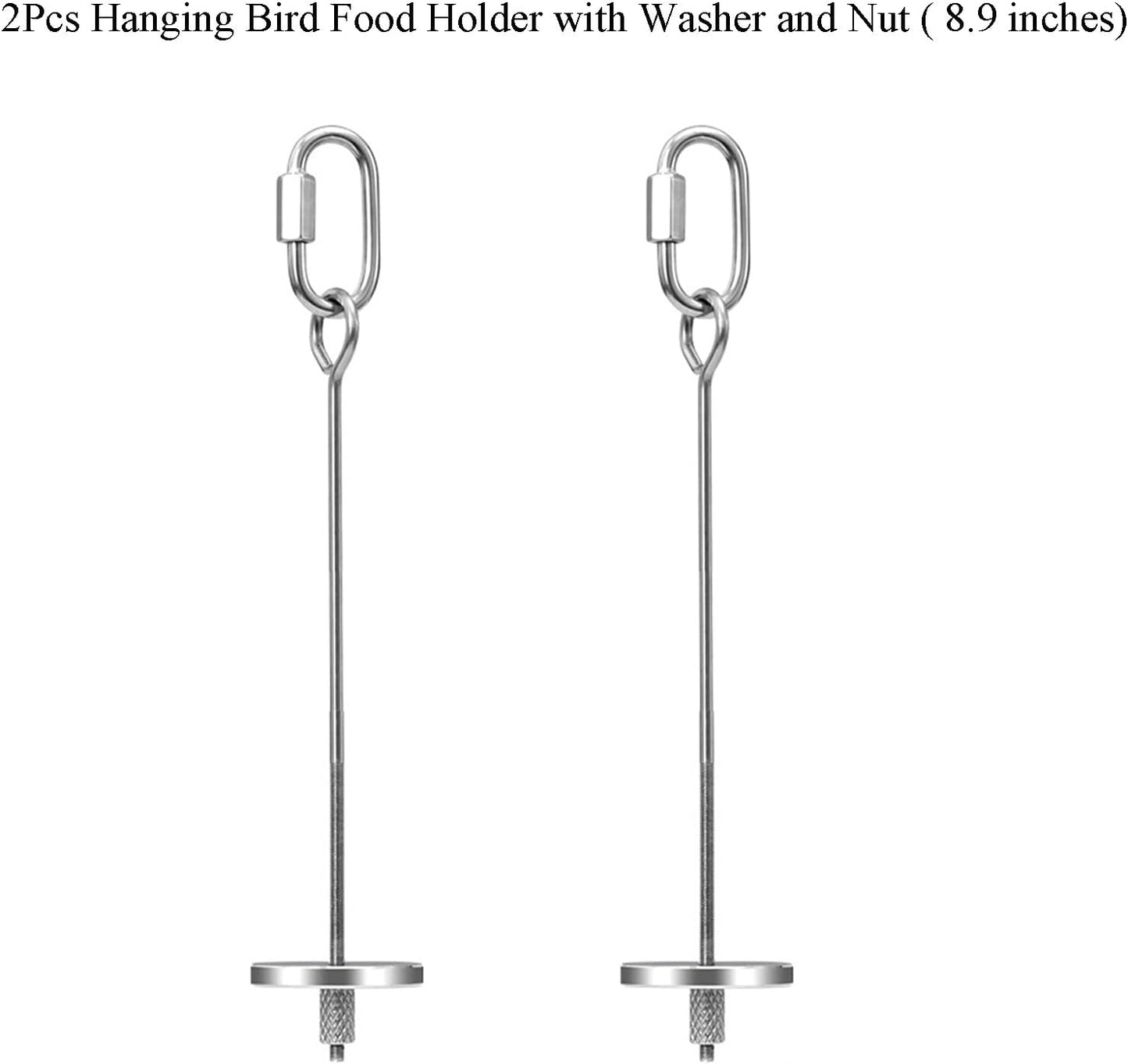 2pcs Hanging Bird Treat Skewer Parrot Fruit Feeder, 8.9 Inch Stainless Steel Bird Food Holder Parrot Fruit Food Skewer with Washer Nut Parakeet Treat Holder Feeder for Parrot Budgie Conure, LXLVOUEG