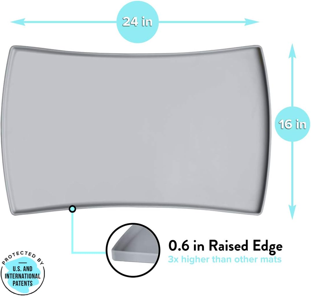 CatGuru Cat Food Mat, Small & Large Pet Food Mat, 100% Waterproof Cat Placemat for Food and Water, Silicone Mats for Pets Bowls, Non-Slip Mats for Pet Bowl or Fountain (Large, Gray)