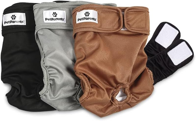 Pet Parents® Washable Dog Diapers (3pack) + Extendrs® of Durable Doggie Diapers, Premium Dog Diapers Female (X-Small, Natural)