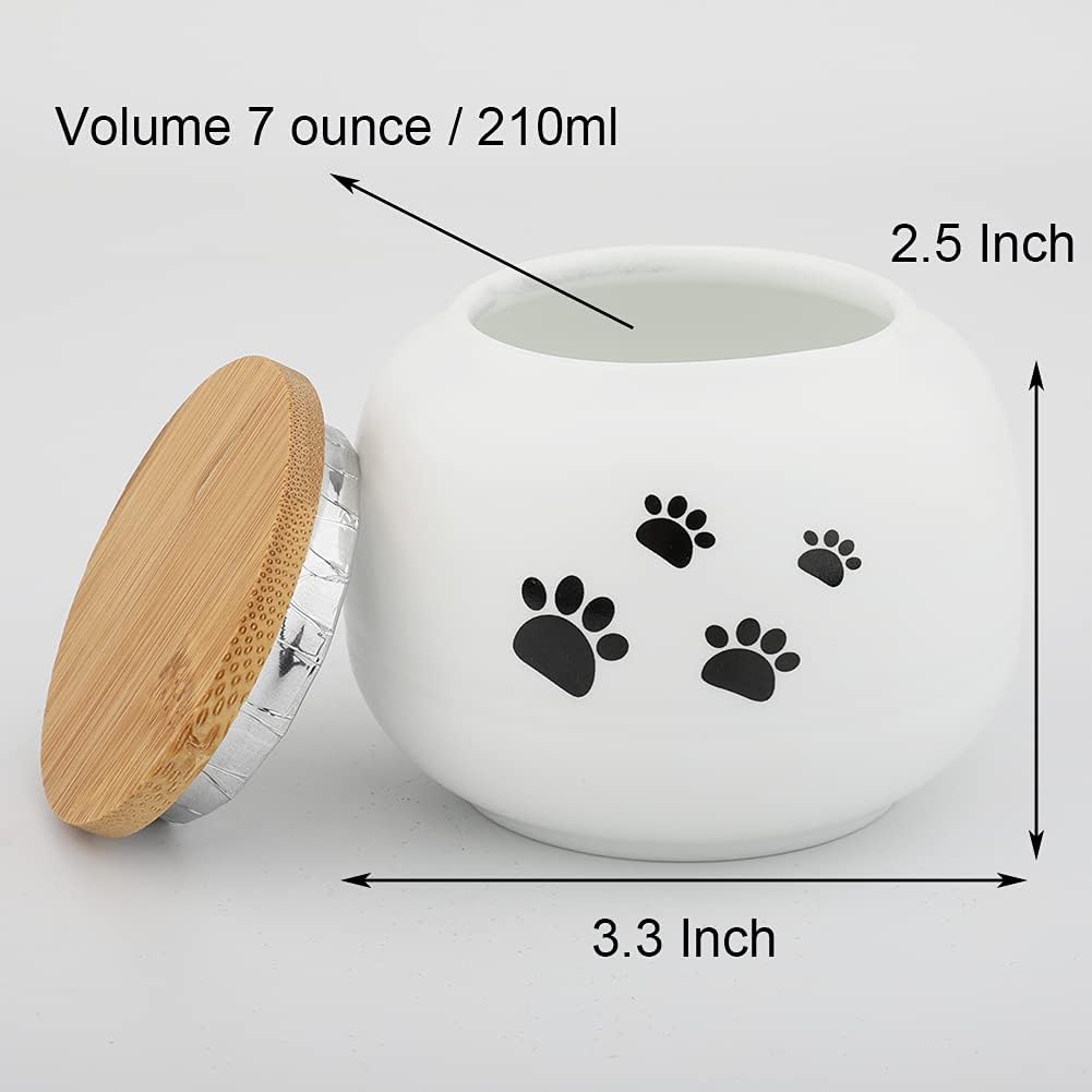 Fermus Memorial Pet Ashes Urn for Small Animal, Ceramics Memorial Keepsake Urns for Cats and Dogs (White Ceramics with Bamboo Lid)