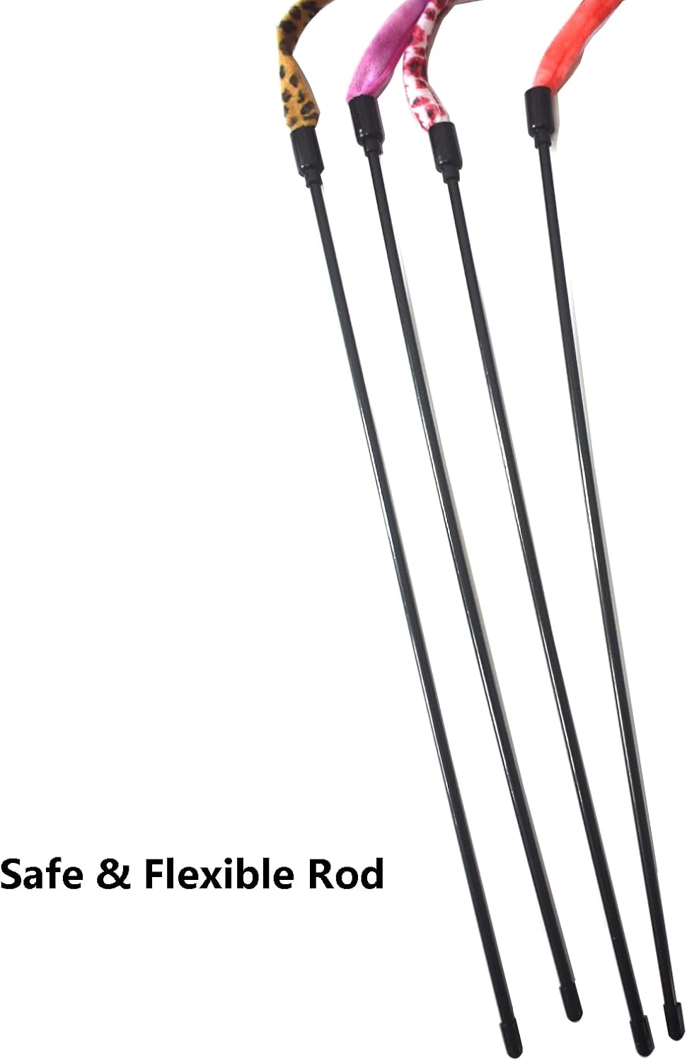 Cat Wand Toys, 4 PCS Plush Srtip Teaser Toy Interactive Teasing Stick Vibrant Teaser Wands for Indoor Cat Kitten Having Fun Exerciser Playing