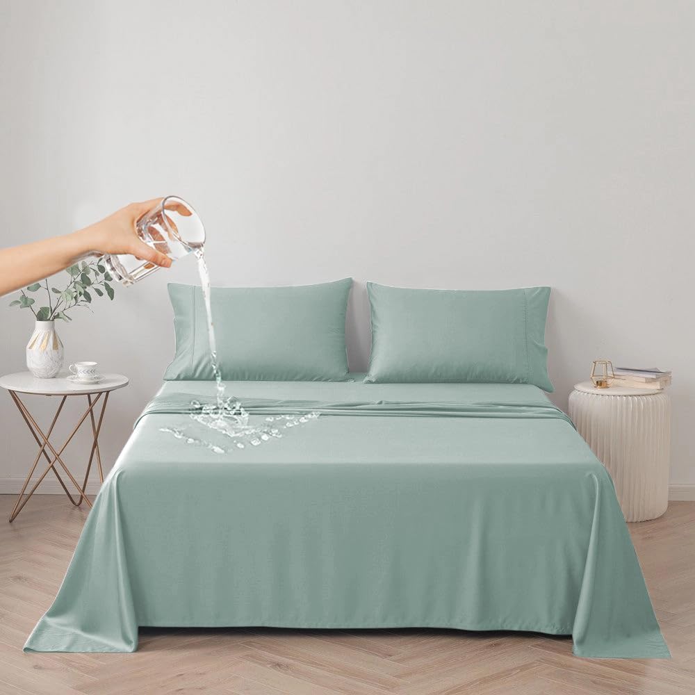 DUJUIKE Waterproof Bed Cover for Dog and Cats,Pet Hair Resistant Bed Sheet Cover, Protective Bed Liner Cover with 100% Waterproof Breathable Thin Fabric (Green, Super King 90 * 118 inch)