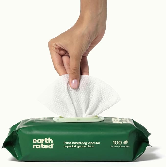 Earth Rated Pet Wipes for Dogs and Cats, Hypoallergenic, Cleaning and Hydrating, for Grooming Paws, Body and Butt, Unscented, 100 Count