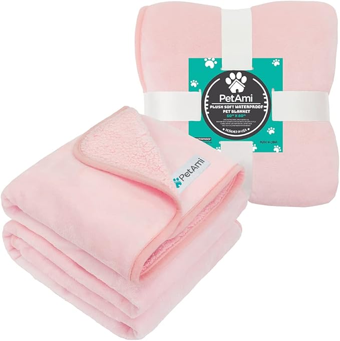 PetAmi Waterproof & Pee Proof Dog & Cat Blanket - Reversible, Soft, Washable - Medium/Large Dogs & Puppies - 60x80 Pink