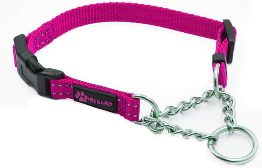 Max and Neo Stainless Steel Chain Martingale Collar - We Donate to a Dog Rescue for Every Collar Sold (X-Small, Pink)