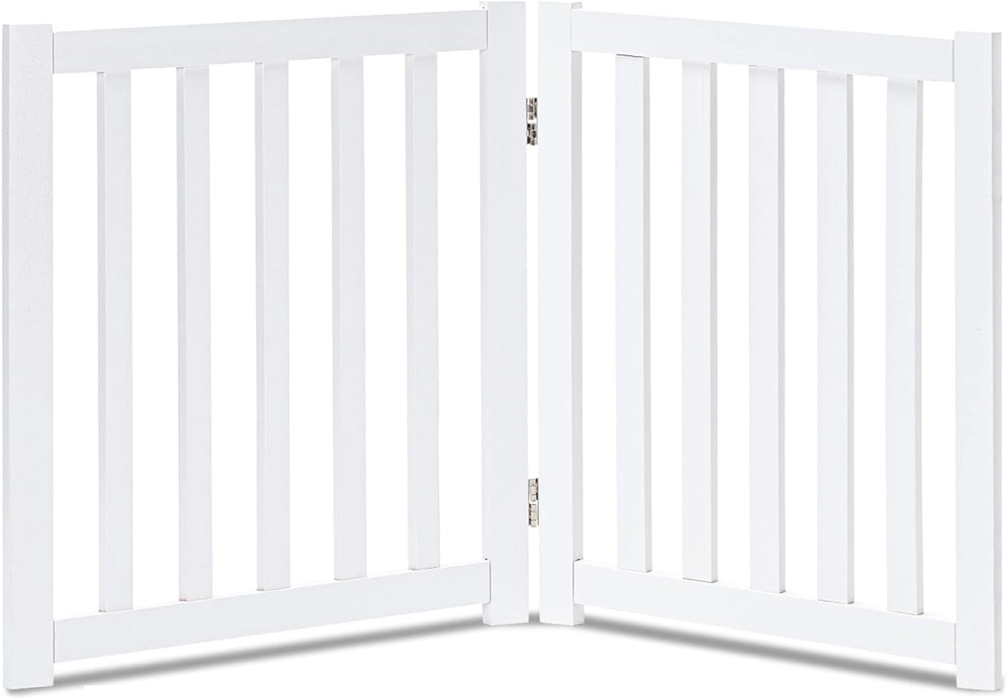 LZRS 2-Panel Wooden Free Standing Foldable Dog Gate Indoor – Solid Hardwood 24" High, Step-Over Safety Pet Gate for Doorways, Stairs & Small Spaces - Indoor Use, White