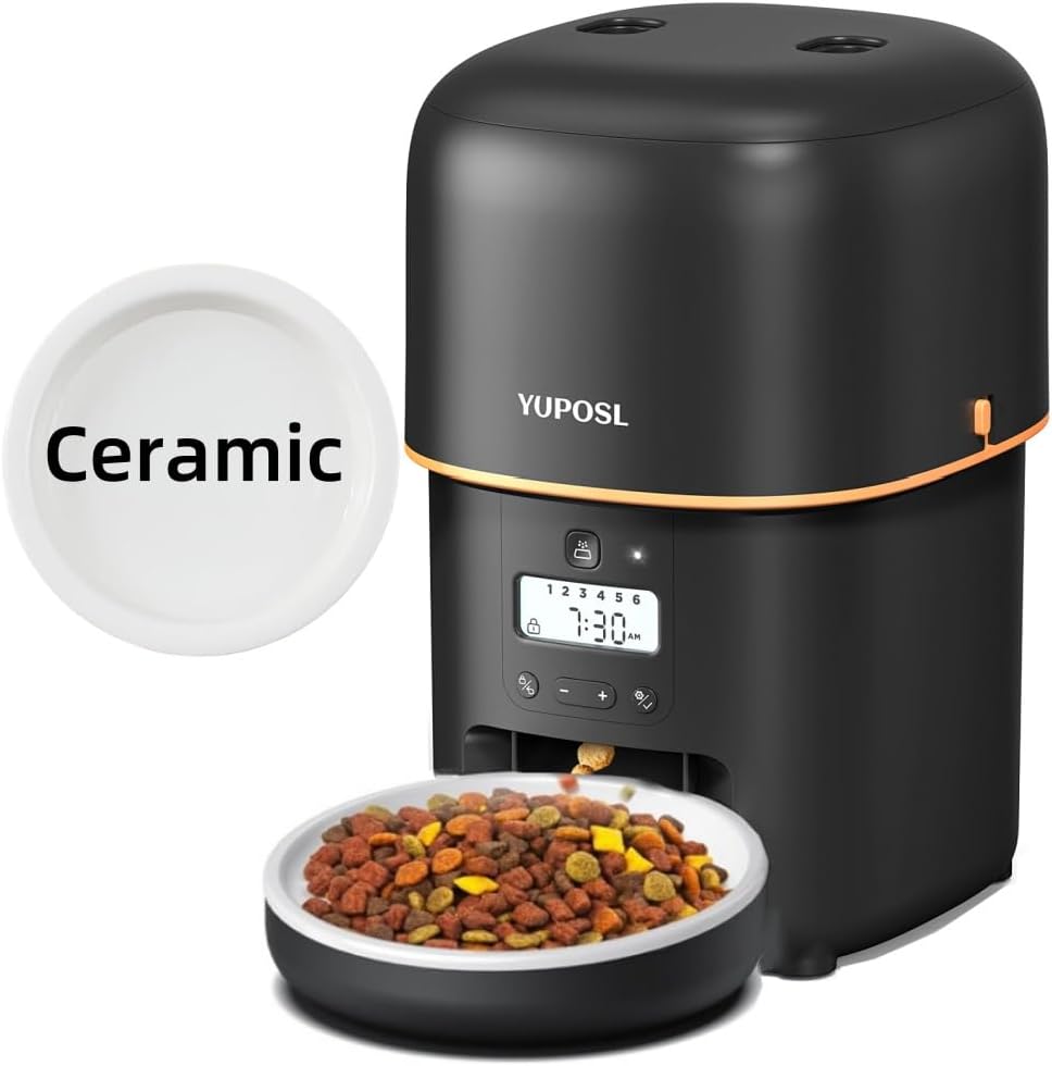 Automatic Cat Feeder - 2L Cat Food Dispenser, Timed Auto Pet Feeder with 180-day Battery Life, 1-6 Meals Per Day, 1-16 Portion, Ceramic Bowl, Desiccant Bag Keeps Dry Food Fresh, Also for Small Dogs