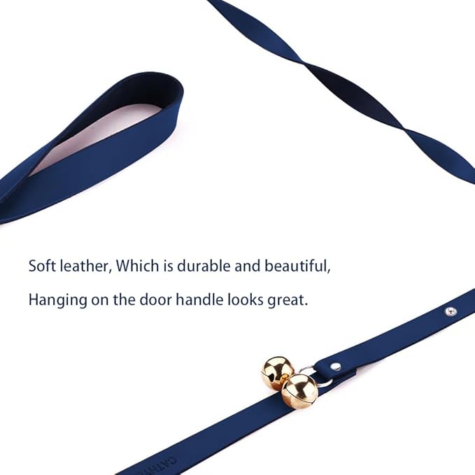 Leather Dog Doorbells for Door Knob/Potty Training/Go Outside, Length Adjustment Copper Dog Bell, Housetraining Hanging Bell, Blue Leather Golden Bells.
