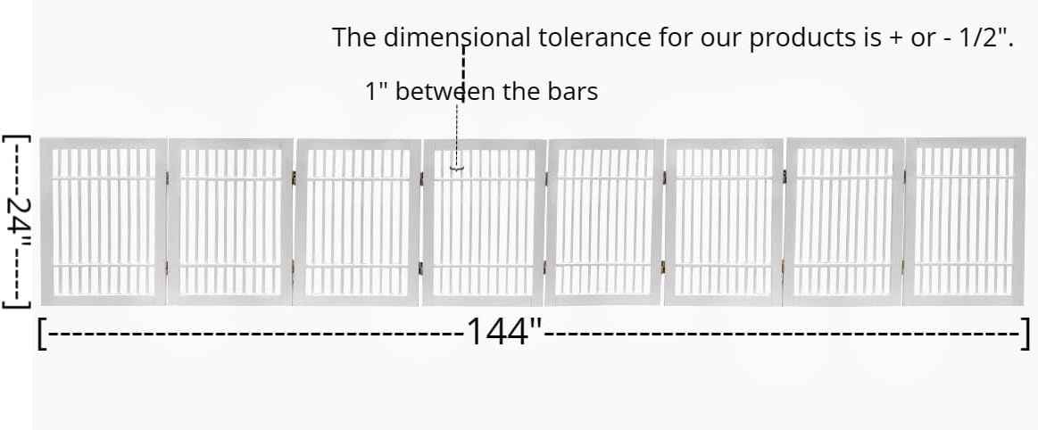 Pet Dog Gate Strong and Durable Freestanding Folding Acacia Hardwood Portable Wooden Fence Indoors or Outdoors by Urnporium (White Pet Gate, 8 Panel 24" Tall)