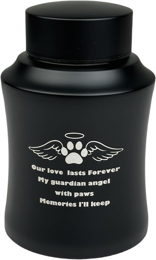 Black Stainless Steel Pet Urn for Ashes – Medium Cremation Urn for Dogs and Cats, Holds Up to 80 lbs, Engraved Paw Print with Angel Wings, Pet Memorial Keepsake