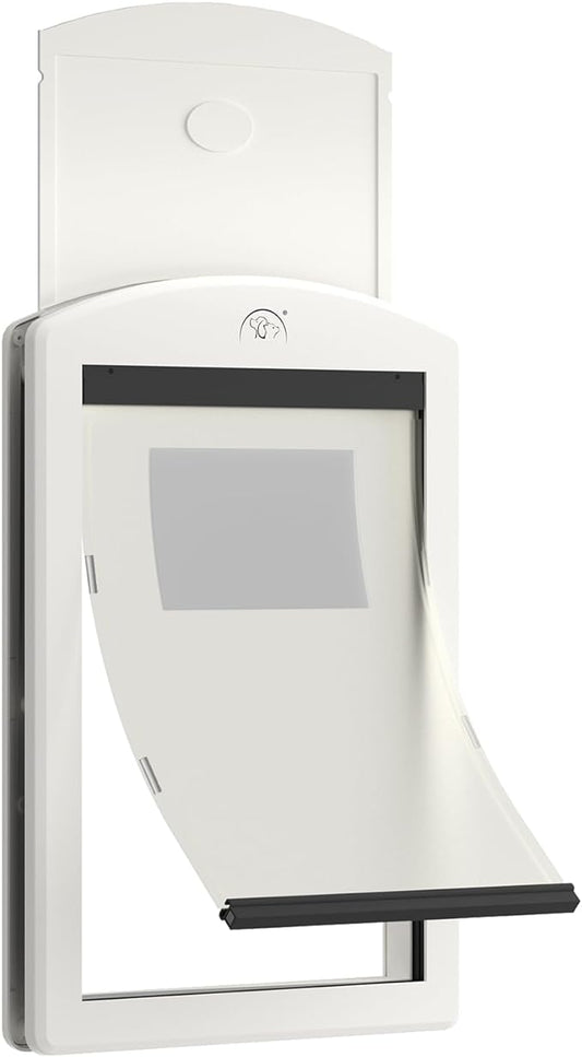 [Classicmacher] Dog Door for Large Dogs, White Frame Door for L arge Dogs, Strong Plastic Doggy Door and L arge Pets with Sliding Lock Panel and Magnetic Soft Flap (Large, Milk White)